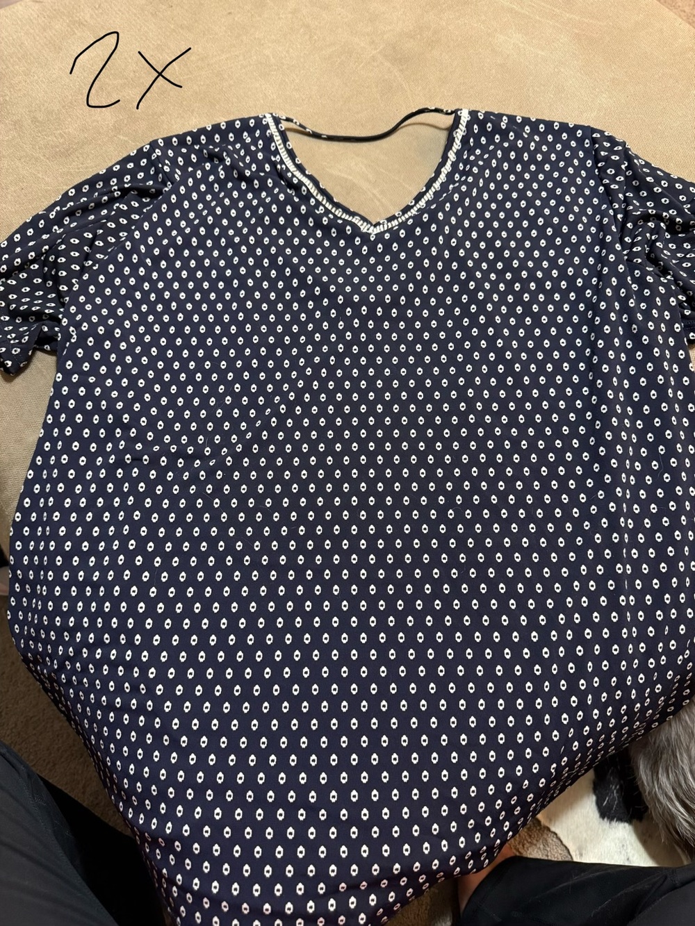 Navy Polka Dot V-Neck Women’s Top